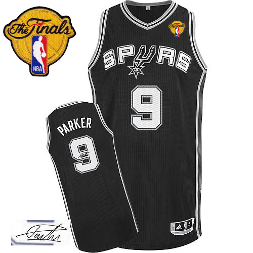 Tony Parker Authentic In Black Adidas NBA Finals San Antonio Spurs Autographed #9 Men's Road Jersey - Click Image to Close