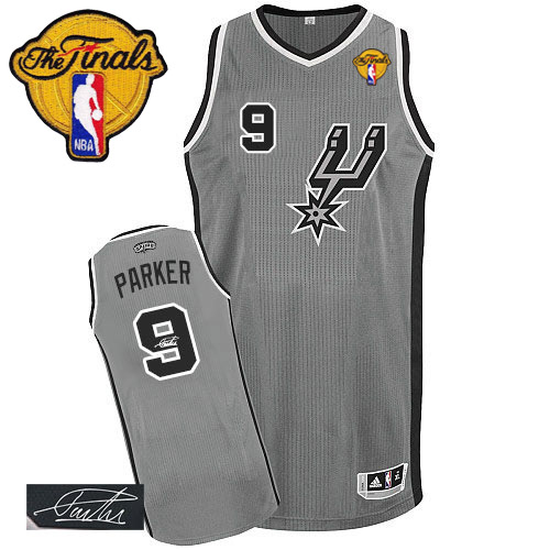 Tony Parker Authentic In Silver Grey Adidas NBA Finals San Antonio Spurs Autographed #9 Men's Alternate Jersey