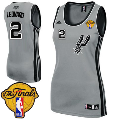 Kawhi Leonard Authentic In Silver Grey Adidas NBA Finals San Antonio Spurs #2 Women's Alternate Jersey - Click Image to Close
