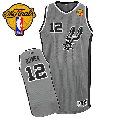 Bruce Bowen Authentic In Silver Grey Adidas NBA Finals San Antonio Spurs #12 Men's Alternate Jersey