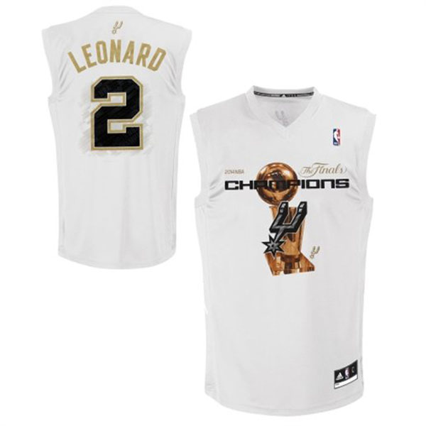Kawhi Leonard Authentic In White Adidas NBA San Antonio Spurs 2014 NBA Finals Champions #2 Men's Jersey