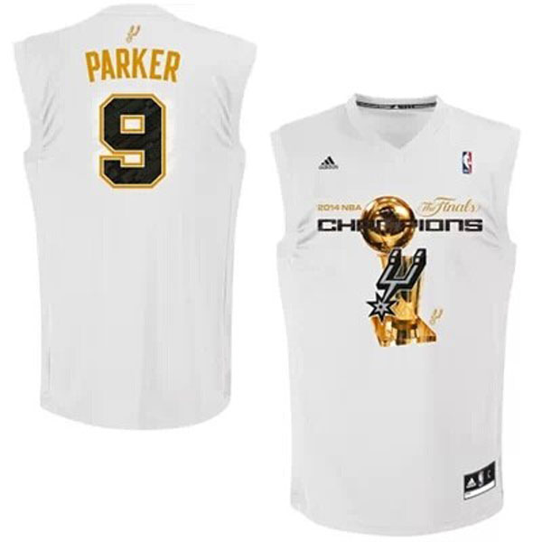 Tony Parker Authentic In White Adidas NBA San Antonio Spurs 2014 NBA Finals Champions #9 Men's Jersey