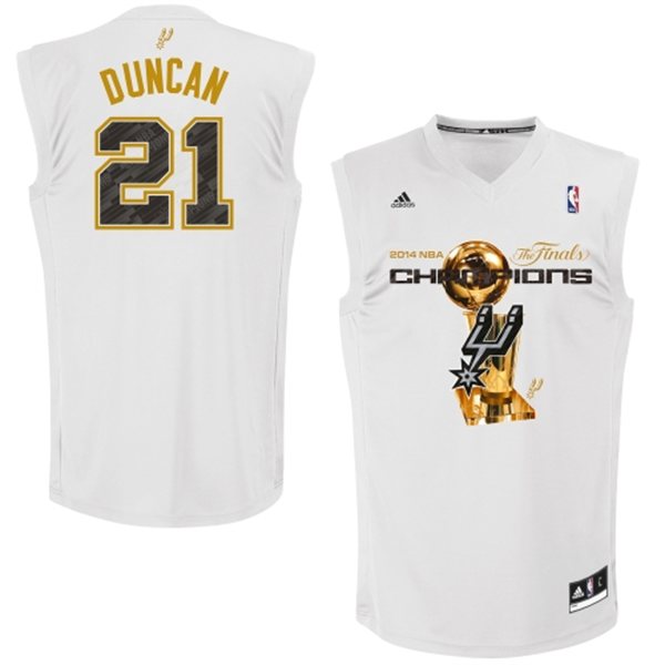Tim Duncan Authentic In White Adidas NBA San Antonio Spurs 2014 NBA Finals Champions #21 Men's Jersey - Click Image to Close