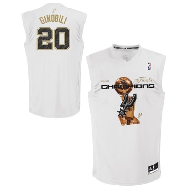 Manu Ginobili Authentic In White Adidas NBA San Antonio Spurs 2014 NBA Finals Champions #20 Men's Jersey - Click Image to Close
