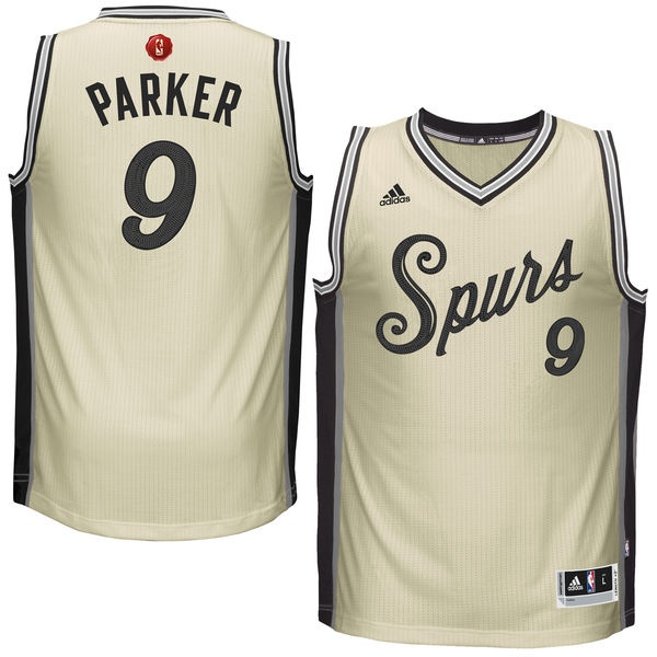 Tony Parker Authentic In Cream Adidas NBA San Antonio Spurs 2015-16 Christmas Day #9 Men's Jersey