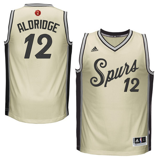 LaMarcus Aldridge Authentic In Cream Adidas NBA San Antonio Spurs 2015-16 Christmas Day #12 Men's Jersey