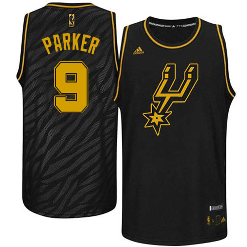 Tony Parker Authentic In Black Adidas NBA San Antonio Spurs Precious Metals Fashion #9 Men's Jersey - Click Image to Close