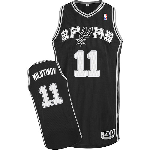 Nikola Milutinov Authentic In Black Adidas NBA San Antonio Spurs #11 Men's Road Jersey