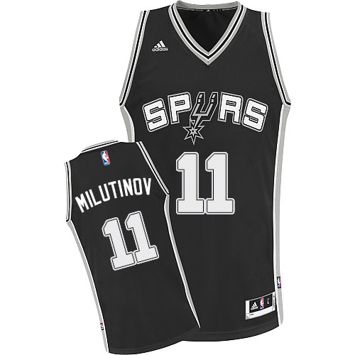 Nikola Milutinov Swingman In Black Adidas NBA San Antonio Spurs #11 Men's Road Jersey - Click Image to Close