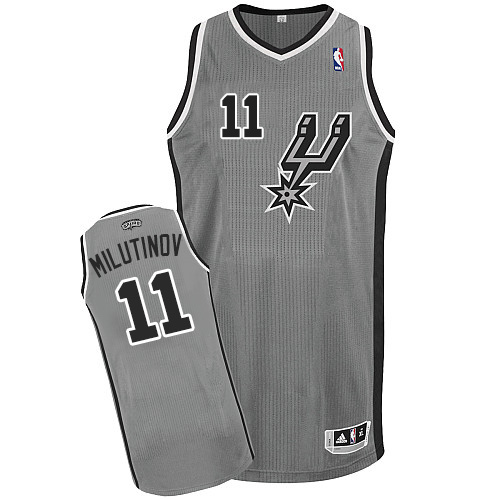 Nikola Milutinov Authentic In Silver Grey Adidas NBA San Antonio Spurs #11 Men's Alternate Jersey - Click Image to Close