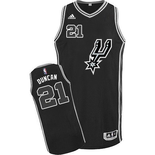 Tim Duncan Authentic In Black Adidas NBA San Antonio Spurs #21 Men's New Road Jersey - Click Image to Close
