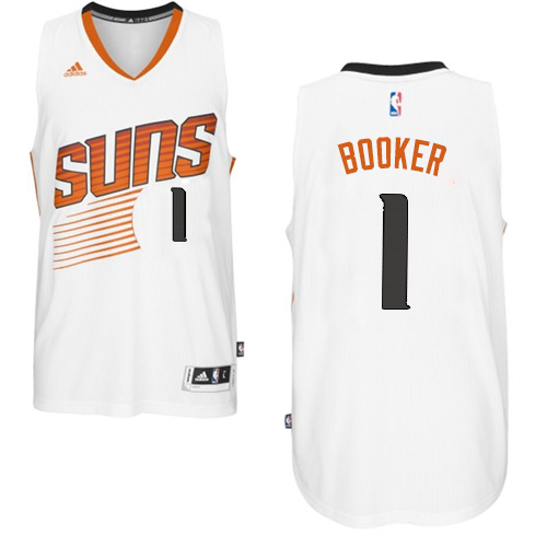 Devin Booker Authentic In White Adidas NBA Phoenix Suns #1 Men's Home Jersey - Click Image to Close