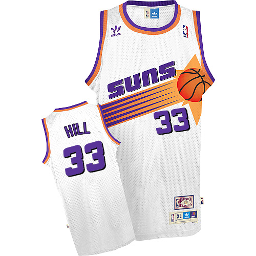 Grant Hill Authentic In White Adidas NBA Phoenix Suns #33 Men's Throwback Jersey - Click Image to Close