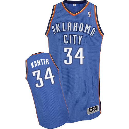 Enes Kanter Authentic In Royal Blue Adidas NBA Oklahoma City Thunder #34 Men's Road Jersey - Click Image to Close