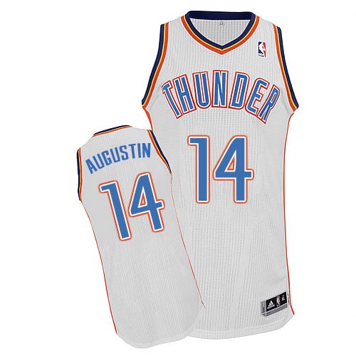 D.J. Augustin Authentic In White Adidas NBA Oklahoma City Thunder #14 Men's Home Jersey - Click Image to Close