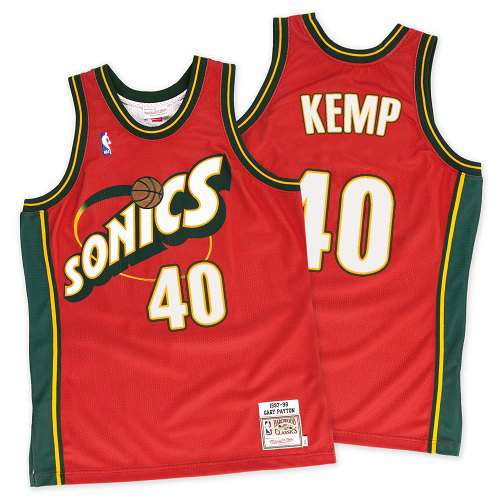 Shawn Kemp Authentic In Red Mitchell and Ness NBA Oklahoma City Thunder SuperSonics #40 Men's Throwback Jersey - Click Image to Close
