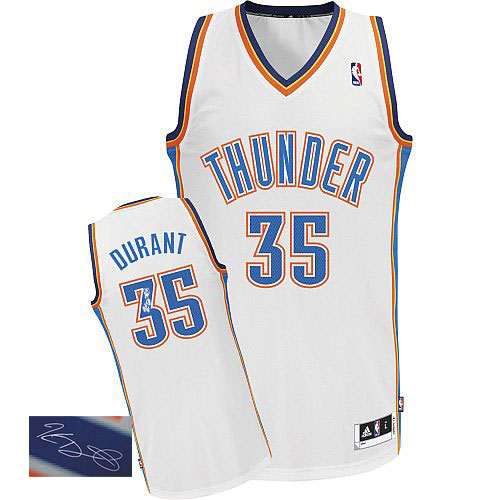 Kevin Durant Authentic In White Adidas NBA Oklahoma City Thunder Autographed #35 Men's Home Jersey - Click Image to Close