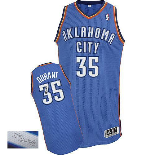Kevin Durant Authentic In Royal Blue Adidas NBA Oklahoma City Thunder Autographed #35 Men's Road Jersey - Click Image to Close