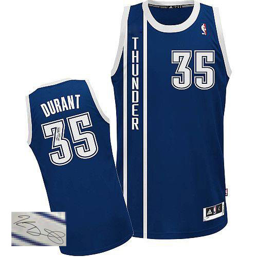 Kevin Durant Authentic In Navy Blue Adidas NBA Oklahoma City Thunder Autographed #35 Men's Alternate Jersey