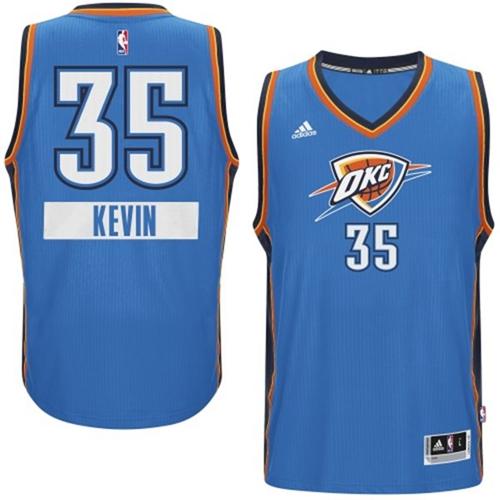 Kevin Durant Authentic In Blue Adidas NBA Oklahoma City Thunder 2014-15 Christmas Day #35 Men's Jersey - Click Image to Close
