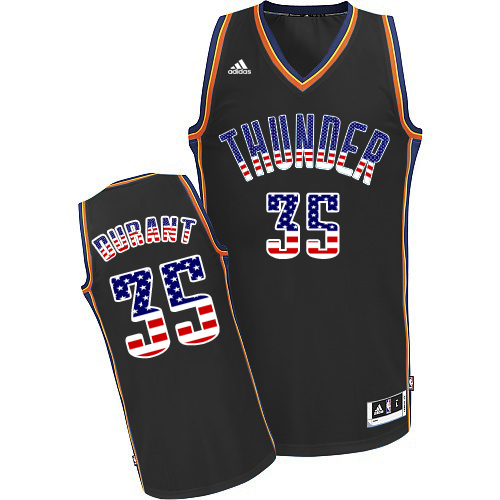 Kevin Durant Authentic In Black Adidas NBA Oklahoma City Thunder USA Flag Fashion #35 Men's Jersey