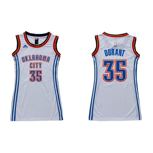 Kevin Durant Authentic In White Adidas NBA Oklahoma City Thunder Dress #35 Women's Jersey - Click Image to Close