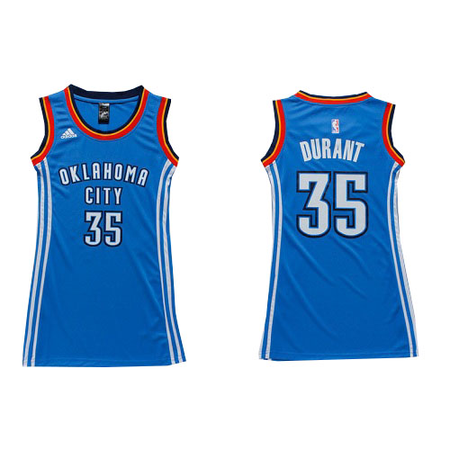Kevin Durant Authentic In Royal Blue Adidas NBA Oklahoma City Thunder Dress #35 Women's Jersey - Click Image to Close