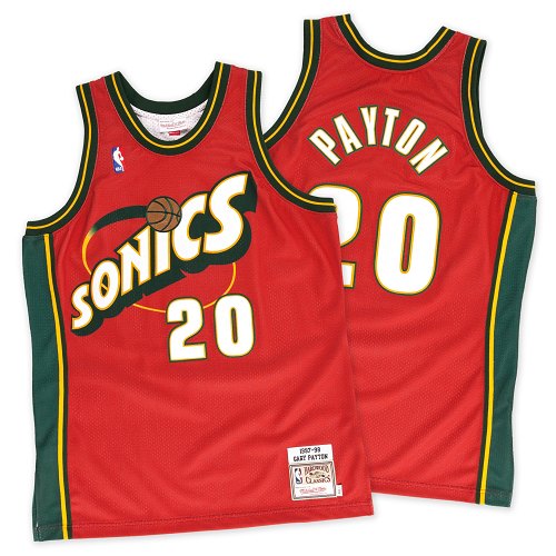 Gary Payton Authentic In Red Mitchell and Ness NBA Oklahoma City Thunder SuperSonics #20 Men's Throwback Jersey - Click Image to Close