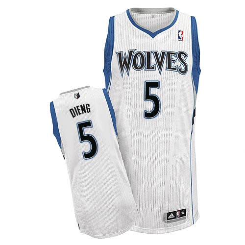 Gorgui Dieng Authentic In White Adidas NBA Minnesota Timberwolves #5 Men's Home Jersey - Click Image to Close