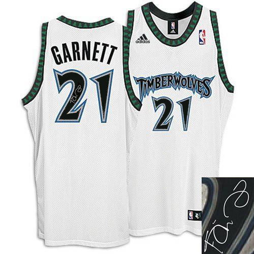 Kevin Garnett Authentic In White Adidas NBA Minnesota Timberwolves Augotraphed #21 Men's Jersey - Click Image to Close