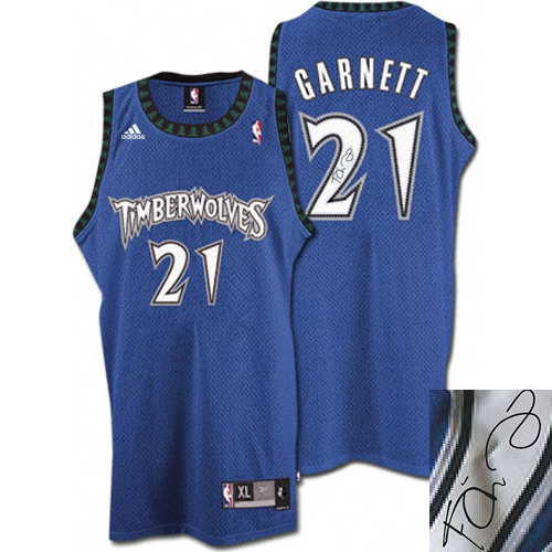 Kevin Garnett Authentic In Slate Blue Adidas NBA Minnesota Timberwolves Augotraphed #21 Men's Jersey - Click Image to Close