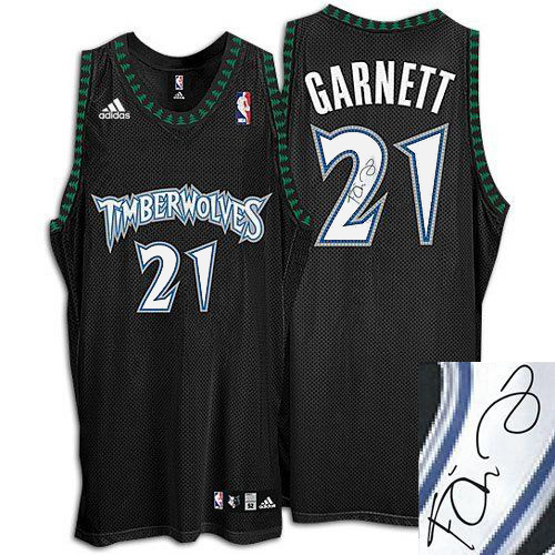 Kevin Garnett Authentic In Black Adidas NBA Minnesota Timberwolves Augotraphed #21 Men's Jersey - Click Image to Close