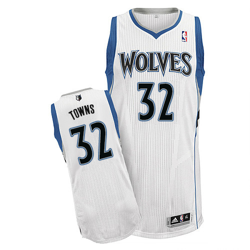 Karl-Anthony Towns Authentic In White Adidas NBA Minnesota Timberwolves #32 Men's Home Jersey - Click Image to Close