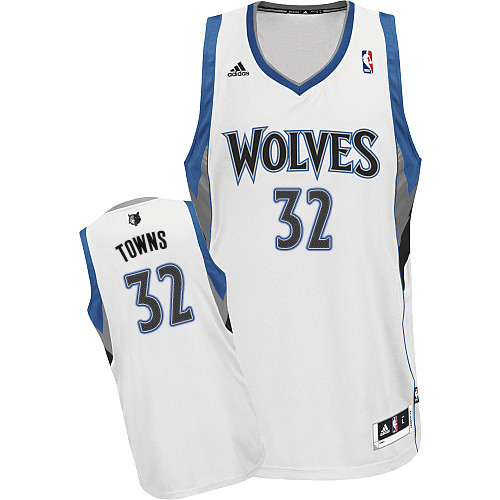 Karl-Anthony Towns Swingman In White Adidas NBA Minnesota Timberwolves #32 Men's Home Jersey - Click Image to Close