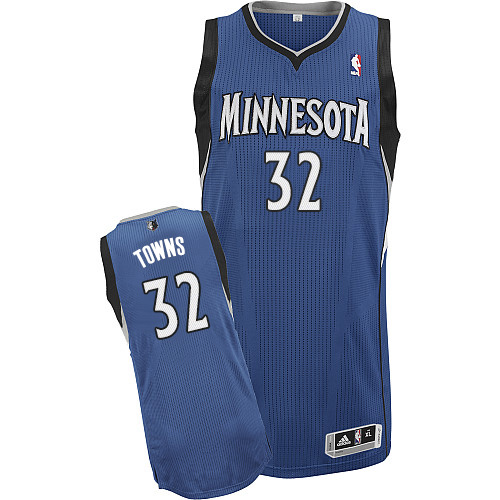 Karl-Anthony Towns Authentic In Slate Blue Adidas NBA Minnesota Timberwolves #32 Men's Road Jersey - Click Image to Close
