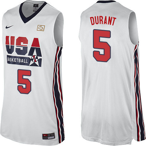 Kevin Durant Swingman In White Nike Basketball Team USA 2012 Olympic Retro #5 Men's Throwback Jersey - Click Image to Close