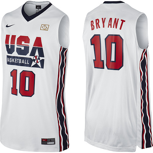 Kobe Bryant Authentic In White Nike Basketball Team USA 2012 Olympic Retro #10 Men's Throwback Jersey - Click Image to Close