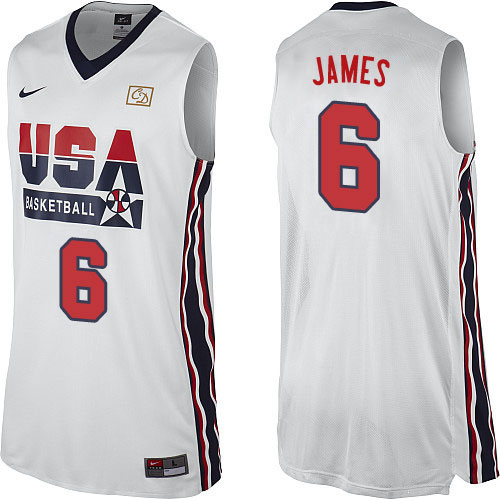 LeBron James Authentic In White Nike Basketball Team USA 2012 Olympic Retro #6 Men's Throwback Jersey - Click Image to Close