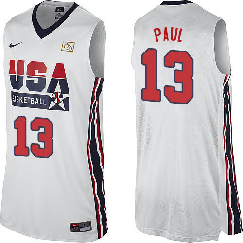 Chris Paul Authentic In White Nike Basketball Team USA 2012 Olympic Retro #13 Men's Throwback Jersey - Click Image to Close