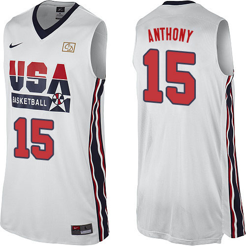 Carmelo Anthony Authentic In White Nike Basketball Team USA 2012 Olympic Retro #15 Men's Throwback Jersey