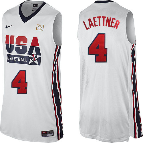 Christian Laettner Authentic In White Nike Basketball Team USA 2012 Olympic Retro #4 Men's Throwback Jersey - Click Image to Close