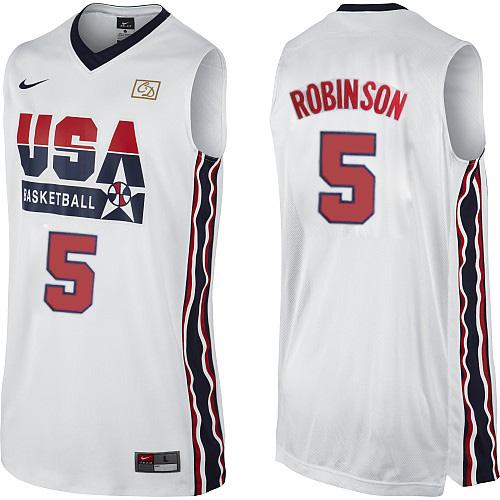 David Robinson Authentic In White Nike Basketball Team USA 2012 Olympic Retro #5 Men's Throwback Jersey - Click Image to Close