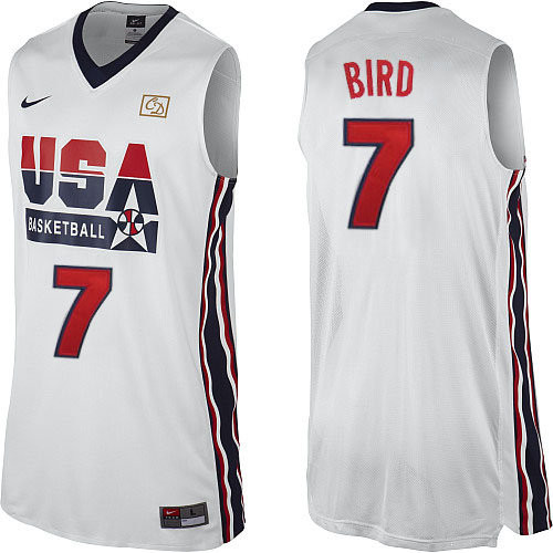 Larry Bird Authentic In White Nike Basketball Team USA 2012 Olympic Retro #7 Men's Throwback Jersey - Click Image to Close