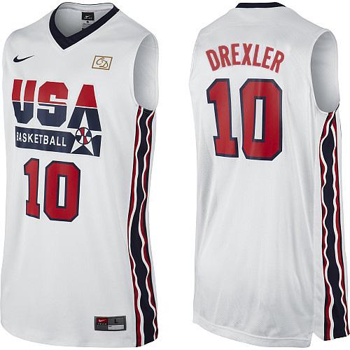 Clyde Drexler Authentic In White Nike Basketball Team USA 2012 Olympic Retro #10 Men's Throwback Jersey - Click Image to Close
