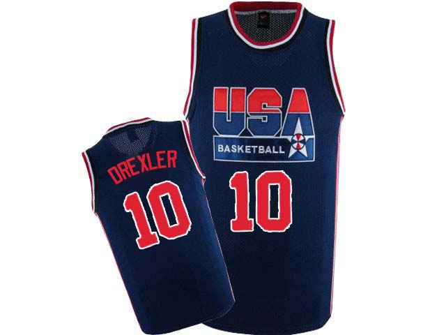 Clyde Drexler Authentic In Navy Blue Nike Basketball Team USA 2012 Olympic Retro #10 Men's Throwback Jersey - Click Image to Close