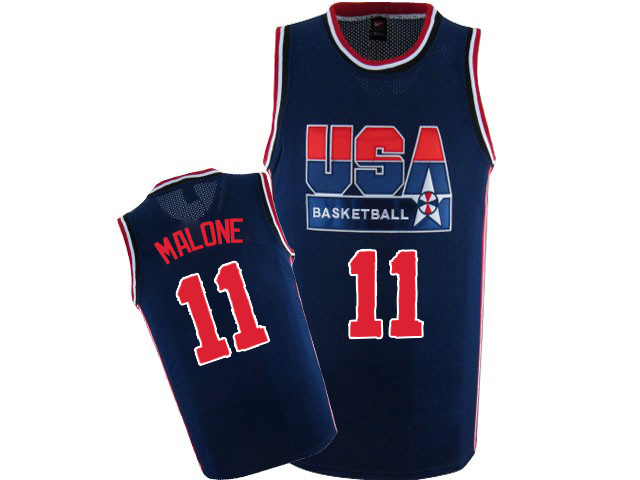 Karl Malone Authentic In Navy Blue Nike Basketball Team USA 2012 Olympic Retro #11 Men's Throwback Jersey - Click Image to Close