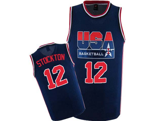 John Stockton Authentic In Navy Blue Nike Basketball Team USA 2012 Olympic Retro #12 Men's Throwback Jersey - Click Image to Close