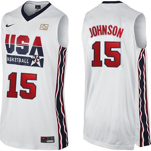 Magic Johnson Swingman In White Nike Basketball Team USA 2012 Olympic Retro #15 Men's Throwback Jersey - Click Image to Close