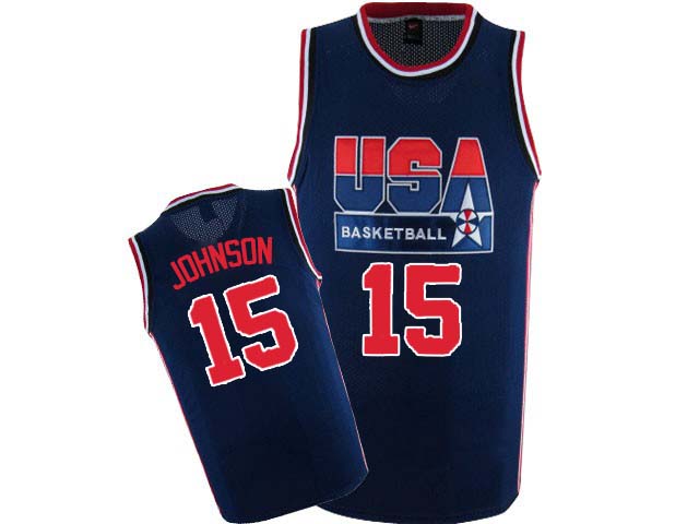 Magic Johnson Authentic In Navy Blue Nike Basketball Team USA 2012 Olympic Retro #15 Men's Throwback Jersey - Click Image to Close