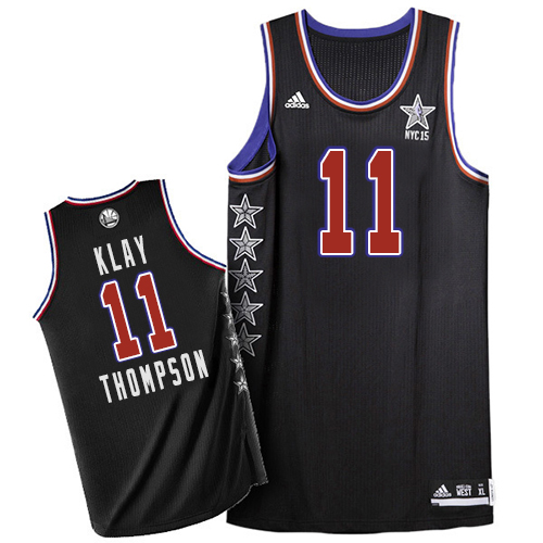 Klay Thompson Authentic In Black Adidas NBA Golden State Warriors 2015 All Star #11 Men's Jersey - Click Image to Close